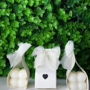 Kalp Pencereli Kutulu ve Şifon Kurdeleli Hediyelik Bubble Mum Nikah Şekeri