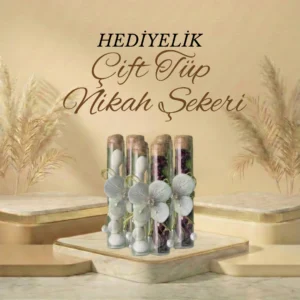 Ortanca Çiçeği Süslemeli Çift Tüp Nikah Şekeri
