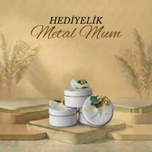 Okaliptüs ve İnci Süslemeli Metal Kutulu Mum